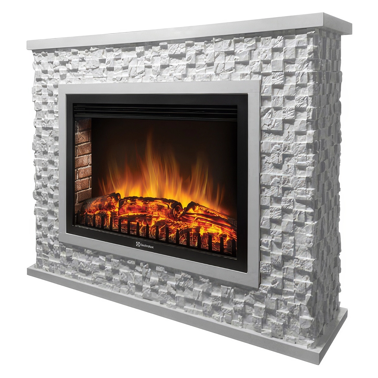 Портал Firelight Quadro 30 камень песчаник античный белый, белая эмаль