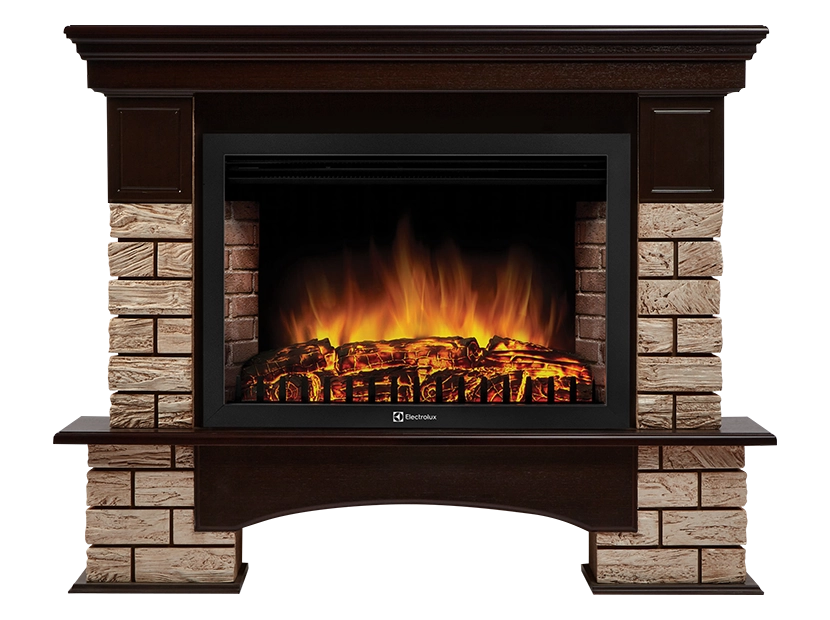Портал Firelight Forte Wood 30U (угловой) камень коричневый, шпон темный дуб